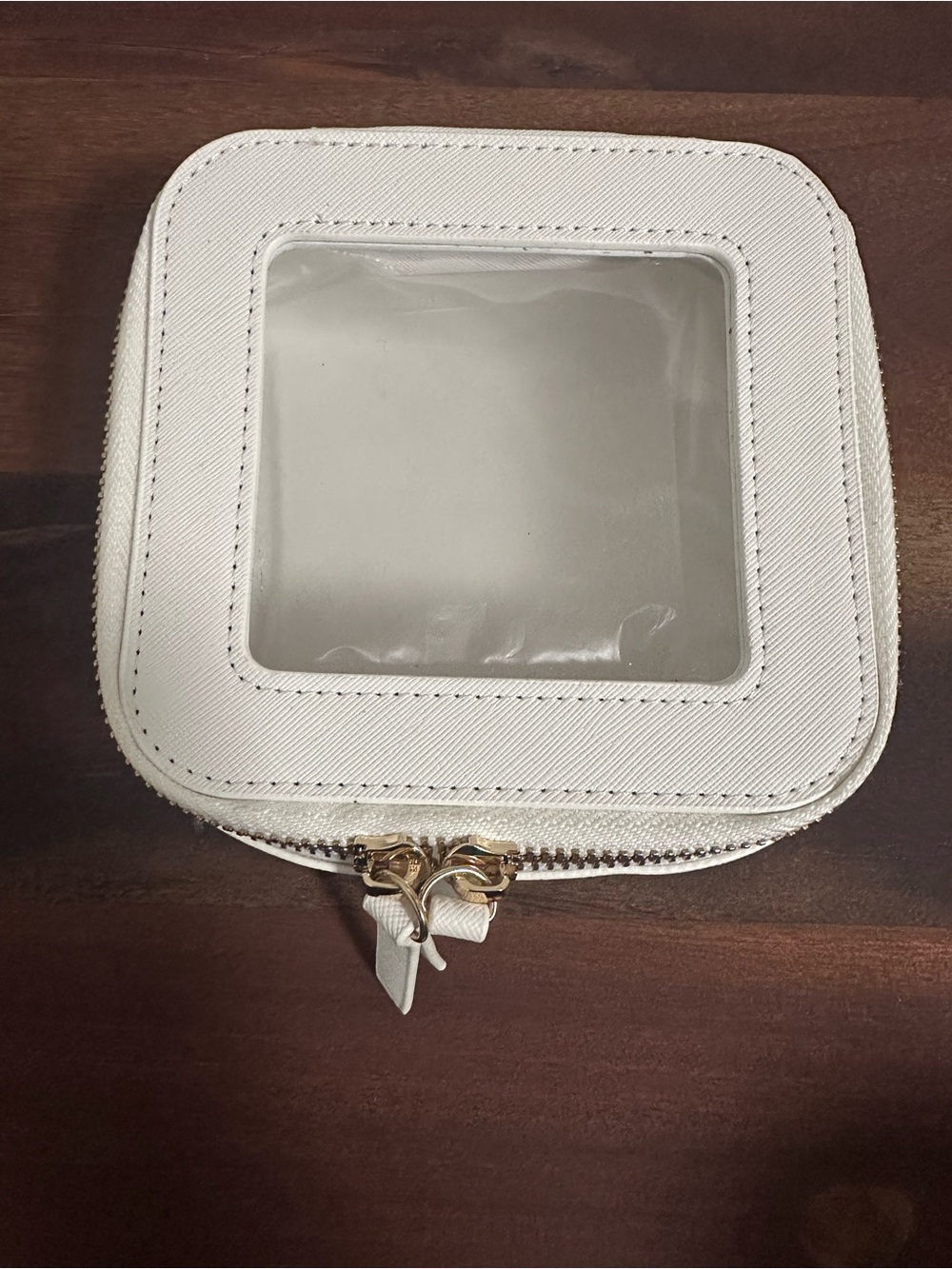 Women's White Clear-Window Travel Small Cosmetics Makeup Bag Case